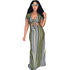 Multi-Colored Strippes Cut Out Maxi Dress #V Neck #Cut Out #Strippes